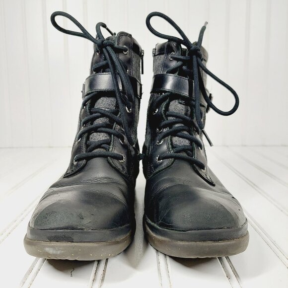 UGG Kesey Black Leather Waterproof Lace Up Boot H722 - Picture 3 of 11